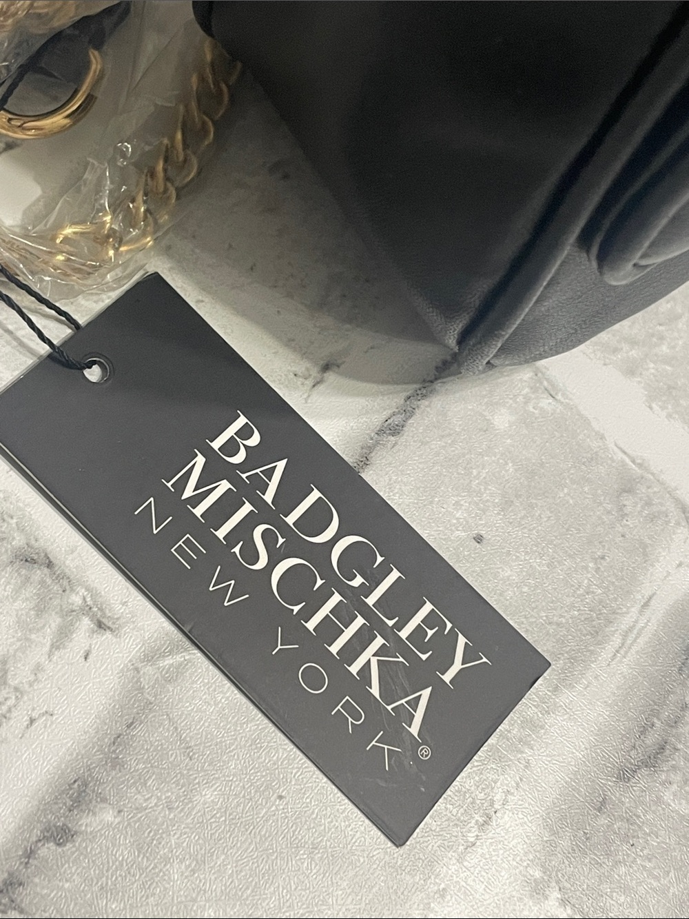 Badgley Mischka Black Quilted Crossbody Bag with Gold Chain. NWT. PVC. - Picture 7 of 11